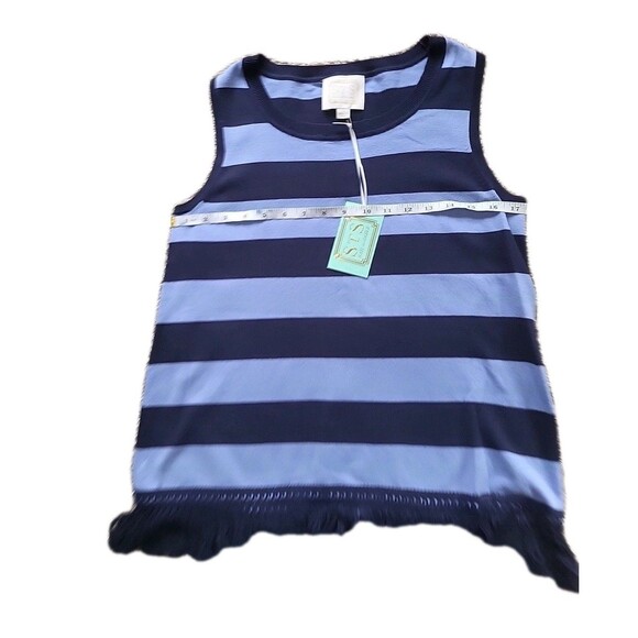 NWT STS Sail To Sable Blue/Navy Striped Fringe Nautical Tank Top Size S Shirt - Picture 3 of 10